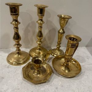 5 - Vintage Brass Candle Stick Holders Made in India Bohemian